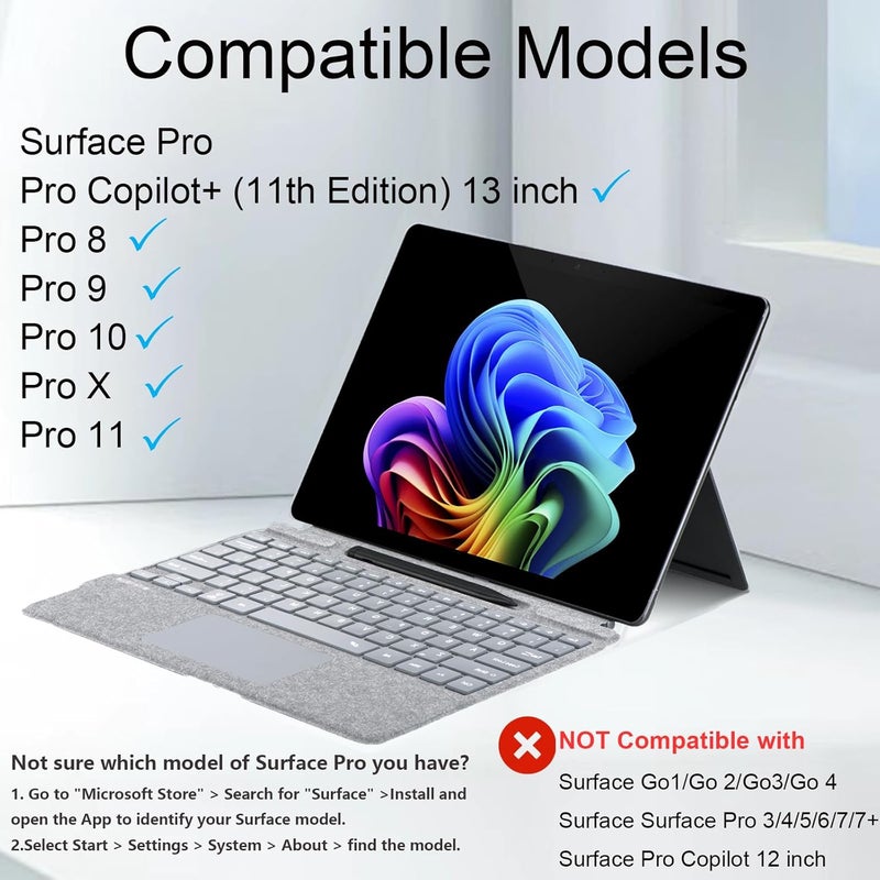 Mobee Type Cover for Microsoft Surface Pro 13 inch, Compatible with Surface Pro 13"(11th Edition) / Pro 11 / Pro 10 / Pro 9 / Pro 8 / Pro X, Slim Keyboard with Trackpad Mouse, Backlit, & Pen Holder - Image 2